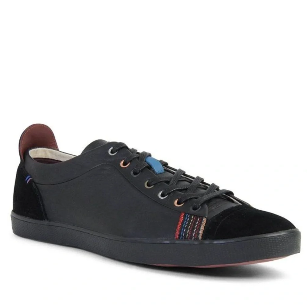 PAUL SMITH VESTRI LEATHER STRIPED PLIMSOLLS IN BLACK